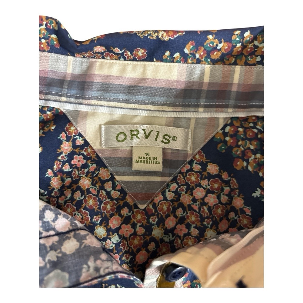 ORVIS Womens Colorful Button Floral Down Long Sleeve Dress Shirt Size 14 Summer - Picture 2 of 4